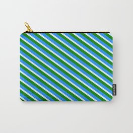 [ Thumbnail: Light Cyan, Green, and Blue Colored Lined/Striped Pattern Carry-All Pouch ]