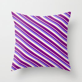 [ Thumbnail: Medium Slate Blue, Beige & Purple Colored Stripes/Lines Pattern Throw Pillow ]