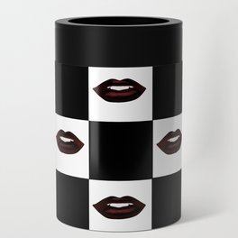 Dark Lips Black and White Checkerboard Pattern Can Cooler