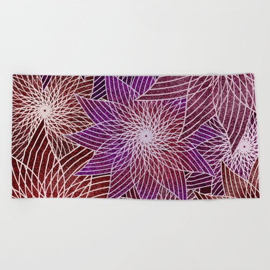 FLORAL IN RED AND VIOLET Beach Towel