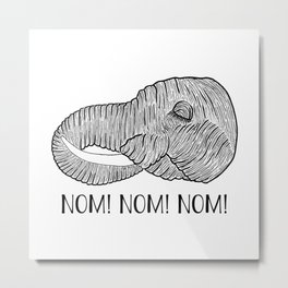 Elephant NOM! NOM! NOM! White Background Metal Print | Other, Black and White, Funny, Popart, Blackandwhite, Tusks, Nature, Earth, Eating, Illustration 