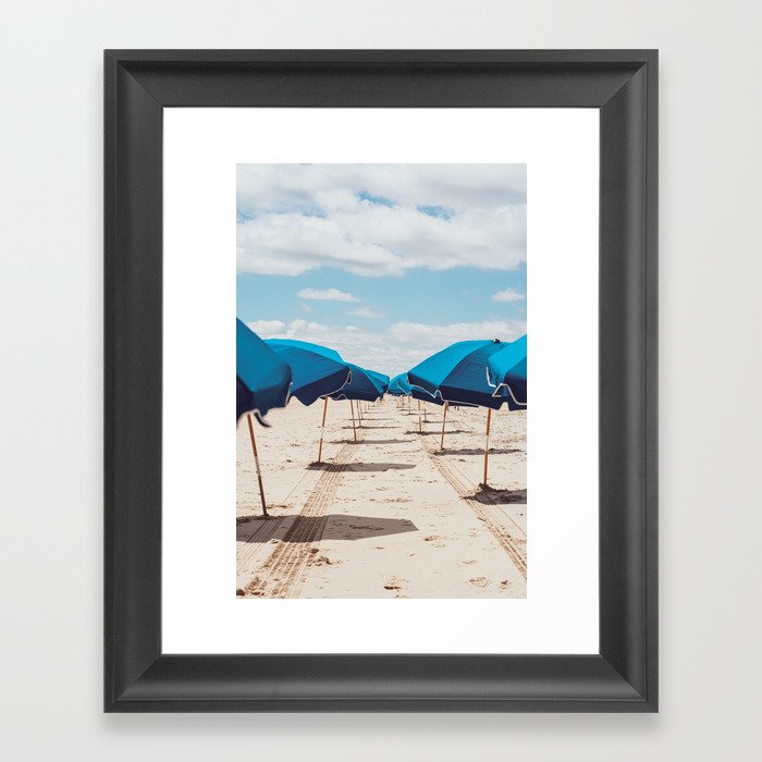 Blue Beach Umbrellas  Framed Art Print