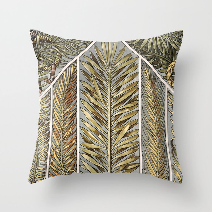 Vintage Green Palm Tree Motif Throw Pillow