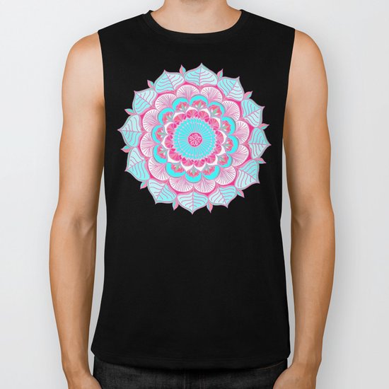 Tropical Bloom - floral doodle in pink, mint, peach, aqua, white Biker Tank