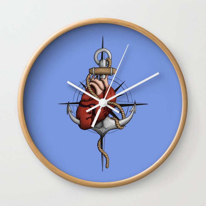 Love and Sea (anchor with heart and compass) Wall Clock