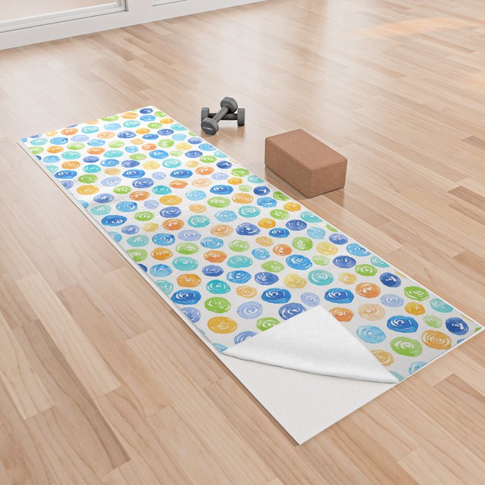 Watercolor Dots - Blue, green and orange Yoga Towel