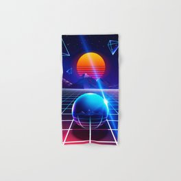 Neon sunset, mountains and sphere Hand & Bath Towel