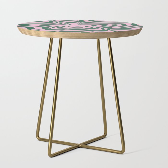 Abstract Groovy Retro Liquid Swirl Pink Green Pattern Side Table