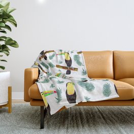 Jungle Toucan Watercolor Throw Blanket