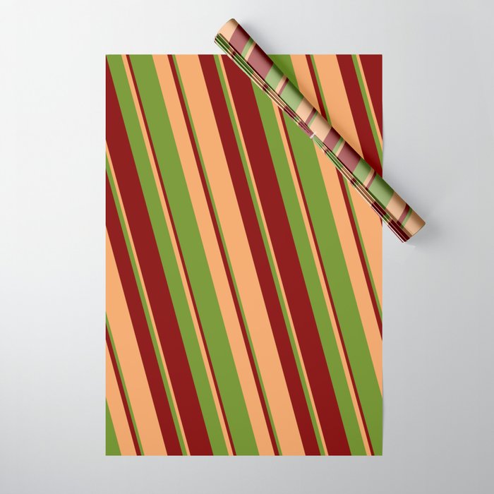 Brown, Green & Maroon Colored Striped/Lined Pattern Wrapping Paper