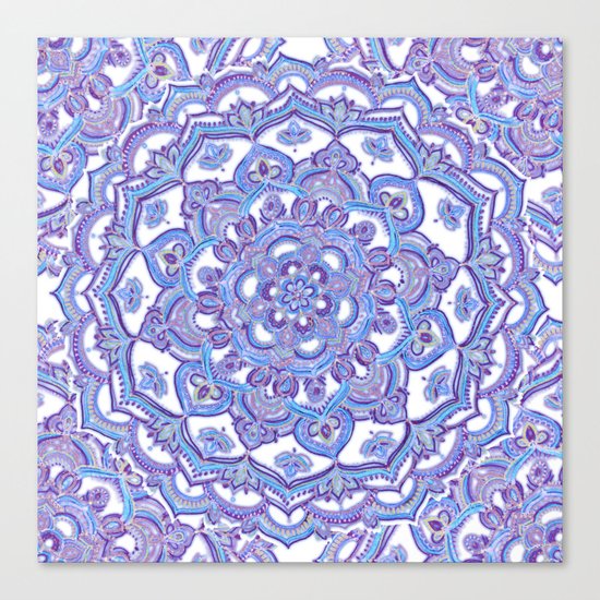 Lilac Spring Mandala - floral doodle pattern in purple & white Canvas Print