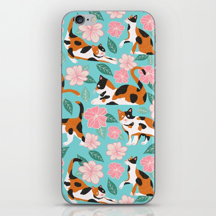 Cats & Blooms - Turquoise Pink Palette iPhone Skin