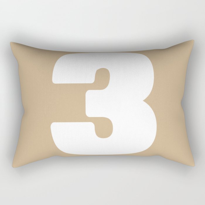 3 (White & Tan Number) Rectangular Pillow