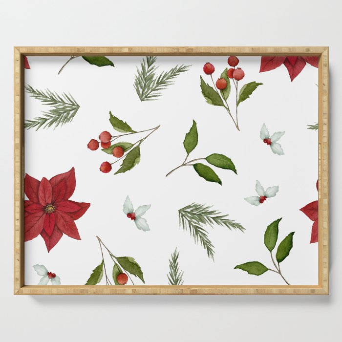 Get to the Poinsettia - Christmas Pine and Berries Serving Tray