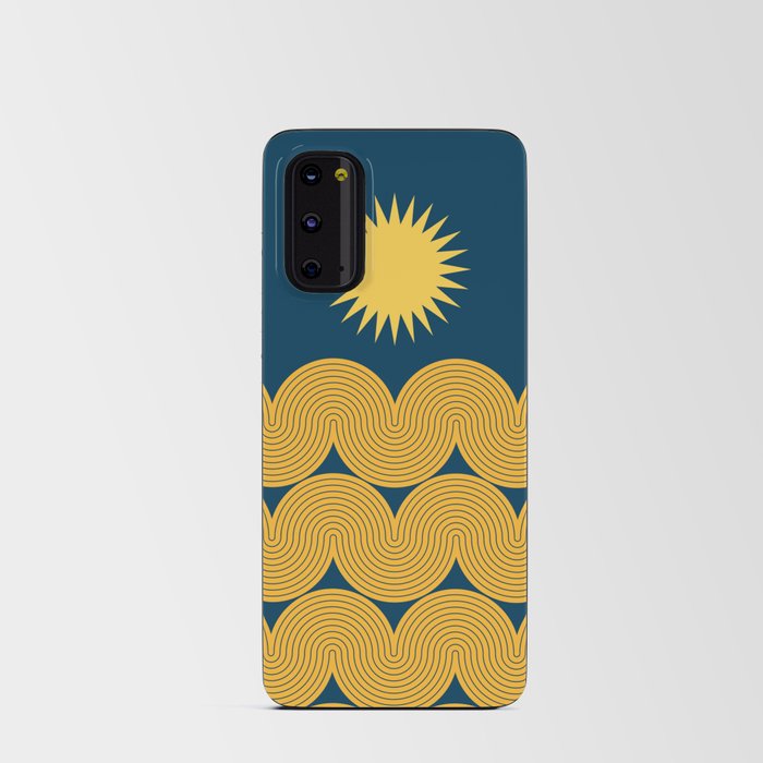 Mid Century Modern Geometric 154 Sun Rainbow abstract in Midnight Blue Mustard Yellow Gold Android Card Case