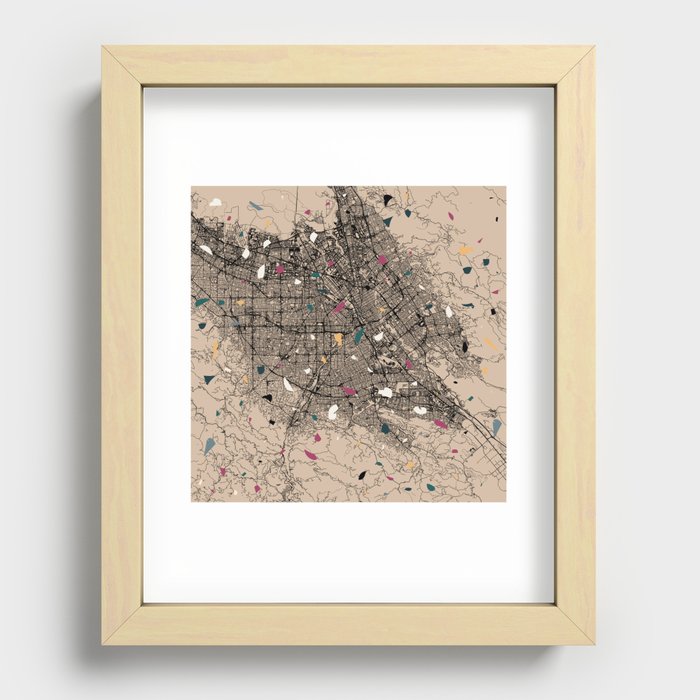 San Jose USA City Map - Terrazzo Collage Recessed Framed Print