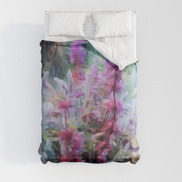 Romantic purple wildflowers bouquet abstract digital painting Comforter