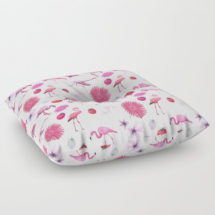 Flamingos, Fruit and Flowers Floor Pillow