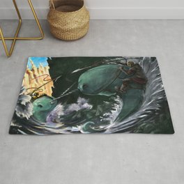 A Narwhal Joust for the Ages Rug | Painting, Illustration, Knight, Ocean, Sci-Fi, Narwhal, Digital, Sea, Jousting, Joust 