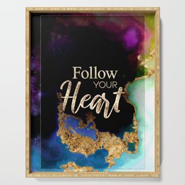 Follow Your Heart Rainbow Gold Quote Motivational Art Serving Tray