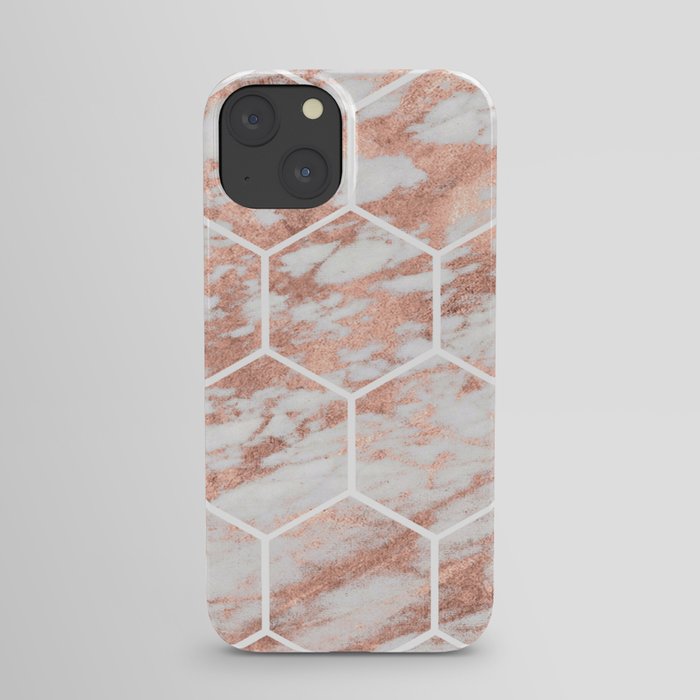 Rose gold marble hexagon honeycomb iPhone Case