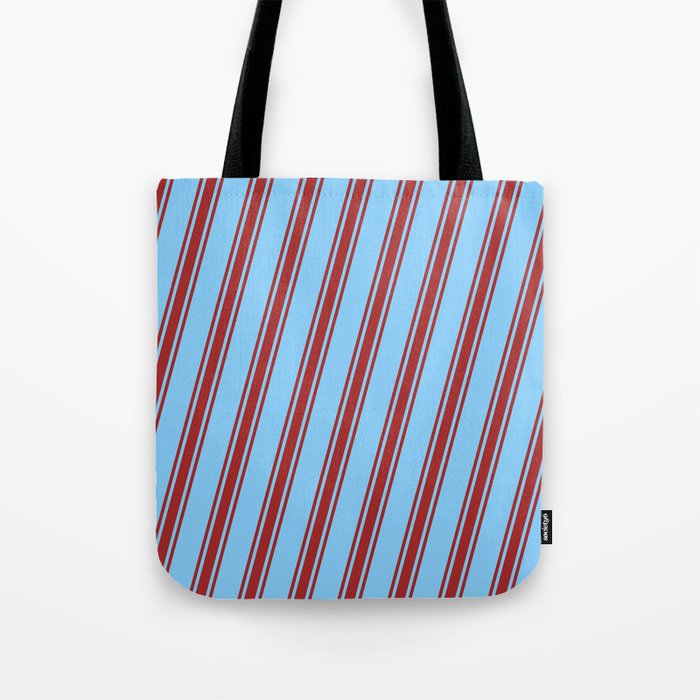 Light Sky Blue & Brown Colored Striped/Lined Pattern Tote Bag