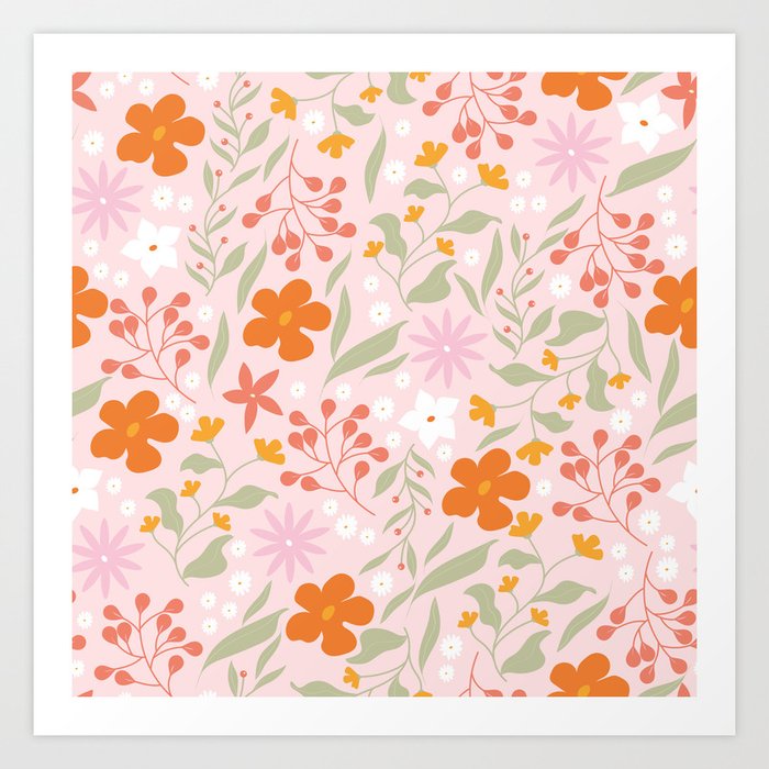 Spring Floral Pattern - Pink Art Print