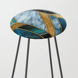 Art Deco Peacock Teal + Gold Marble Geode Chevron Counter Stool
