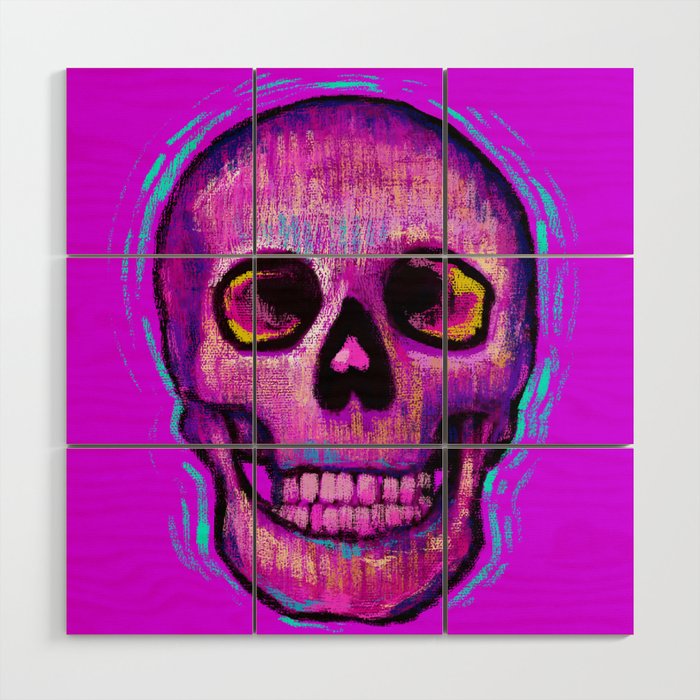 Fantasy colorful art with pink skull symbol in surreal impressionism style Wood Wall Art