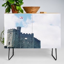 Great Britain Photography - Cardiff Castle With The Flag Of Great Britain Credenza