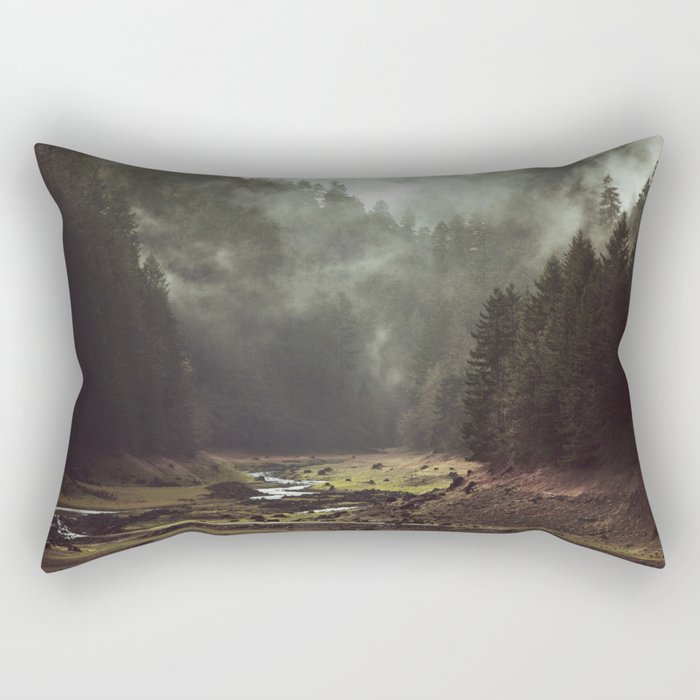 Foggy Forest Creek Rectangular Pillow