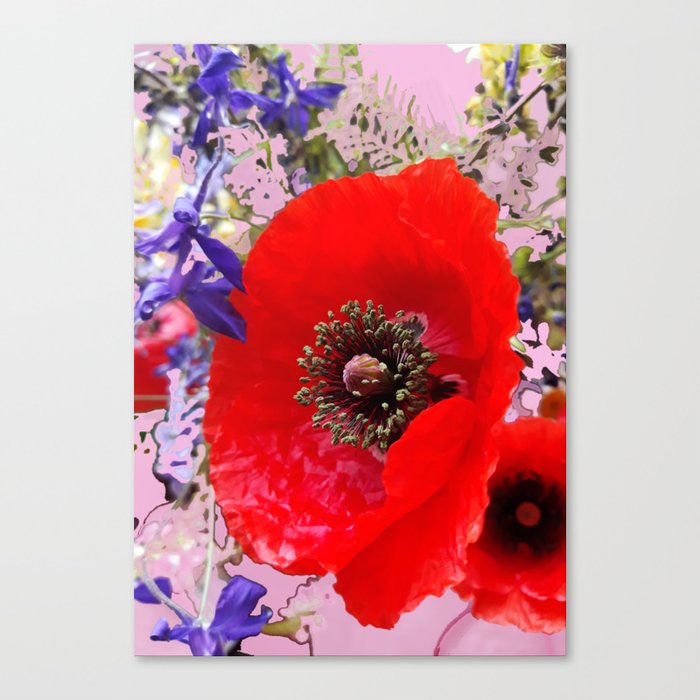 Poppy and wildflowers fresh summer arrangement Canvas Print