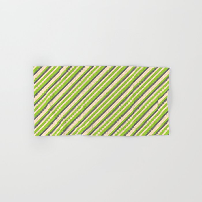 Bisque, Green & Dim Gray Colored Pattern of Stripes Hand & Bath Towel