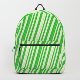 [ Thumbnail: Beige & Lime Green Colored Lined Pattern Backpack ]