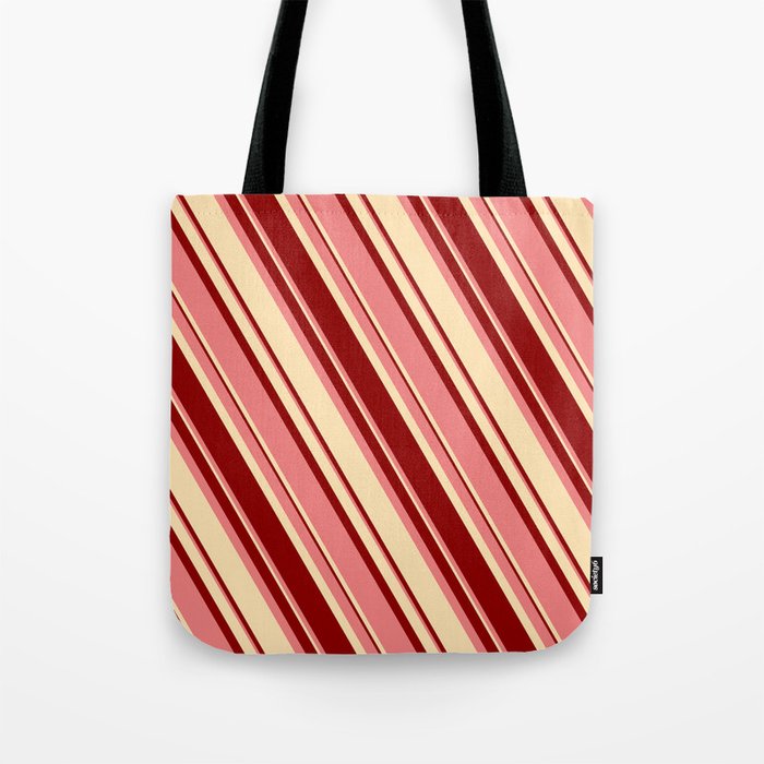 Light Coral, Beige, and Dark Red Colored Lines Pattern Tote Bag