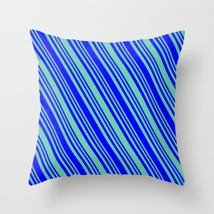 Aquamarine and Blue Colored Lines/Stripes Pattern Throw Pillow