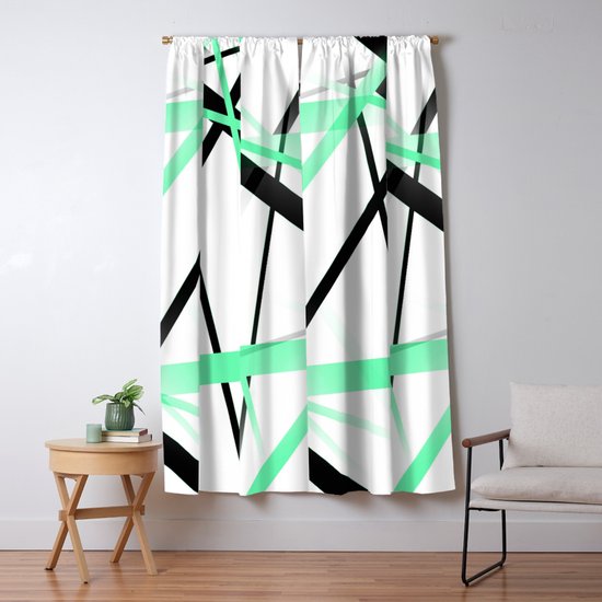 Criss Crossed Mint Green And Black Stripes On White Blackout