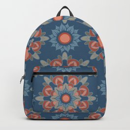 Large Flower Mandalas in Bold Indigo Blues Desert Reds Gray Backpack