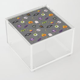 Halloween Seamless Pattern with Funny Spooky on Gray Background Acrylic Box
