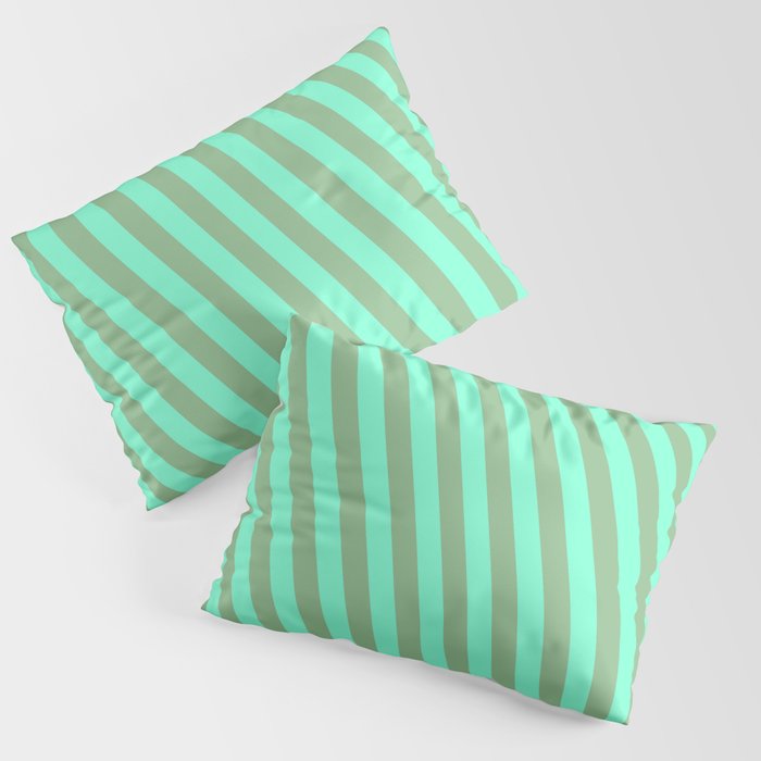 Aquamarine & Dark Sea Green Colored Stripes Pattern Pillow Sham