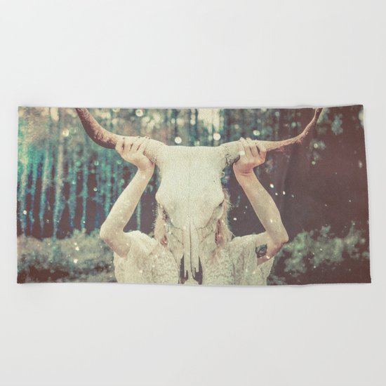 Bull Skull Tribal Woman Beach Towel