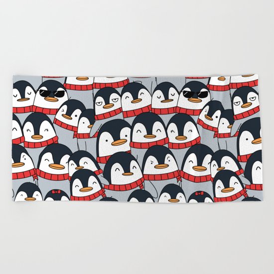 Merry Christmas Penguins! Beach Towel