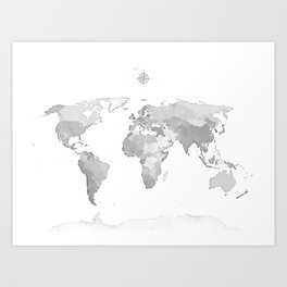 Gray Modern Minimalist Map of The World Art Print