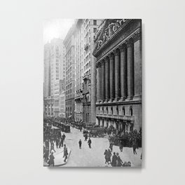 Vintage Wall Street NYC Photograph (1921) Metal Print | People, Black and White, Architecture, Photo 