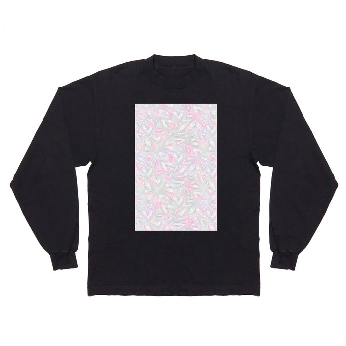 Abstract Gray Pink Lavender Valentine's Hearts Long Sleeve T Shirt