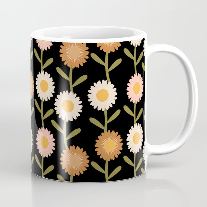 Modern Daisy Floral Pattern Black Coffee Mug