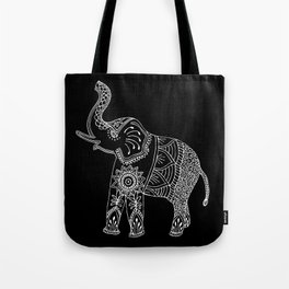 Boho Elephant Doodle in Black and White, Zentangle, Mehndi Style. Tote Bag