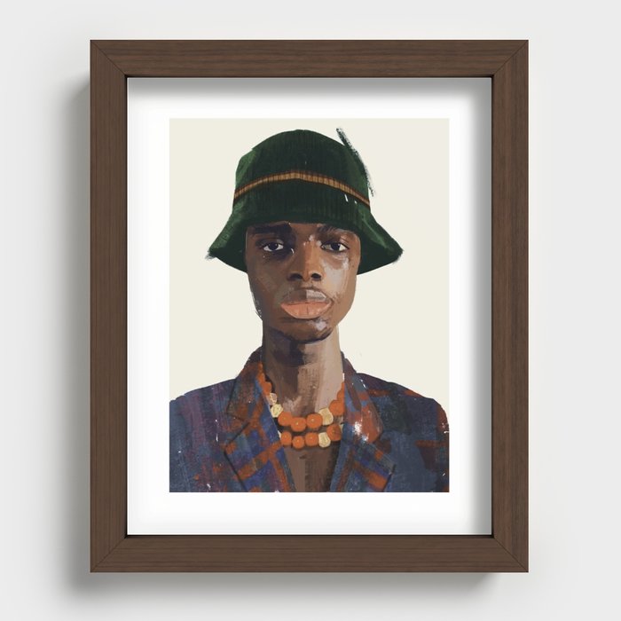 Young Man in Green Hat Recessed Framed Print