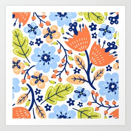 Baby Blue Flower Pattern Art Print