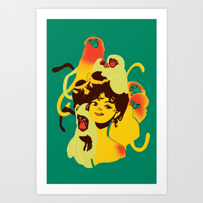 Girl with Monkeys Art Print
